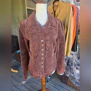 Live a Little Genuine Leather Suede Jacket Brown with Floral Lining Size M
